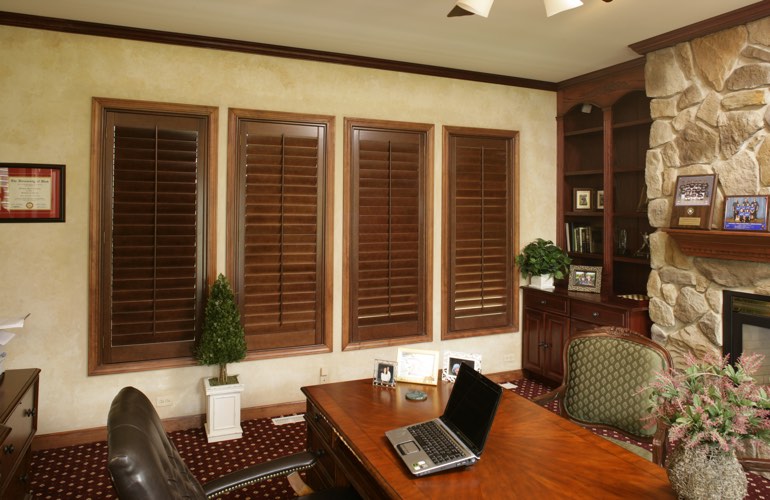 Wooden plantation shutters in a Washington DC home office